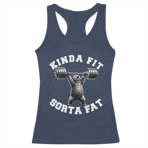 Funny Gym Racerback Tank Top Kinda Fit Sorta Fat Bear Weightlifting Workout TS10 Navy Print Your Wear
