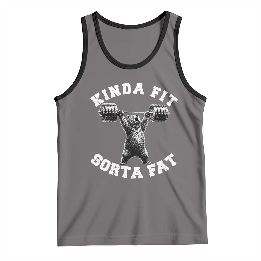 Funny Gym Tank Top Kinda Fit Sorta Fat Bear Weightlifting Workout TS10 Deep Heather Black Print Your Wear