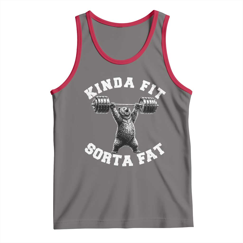 Funny Gym Tank Top Kinda Fit Sorta Fat Bear Weightlifting Workout TS10 Deep Heather Red Print Your Wear