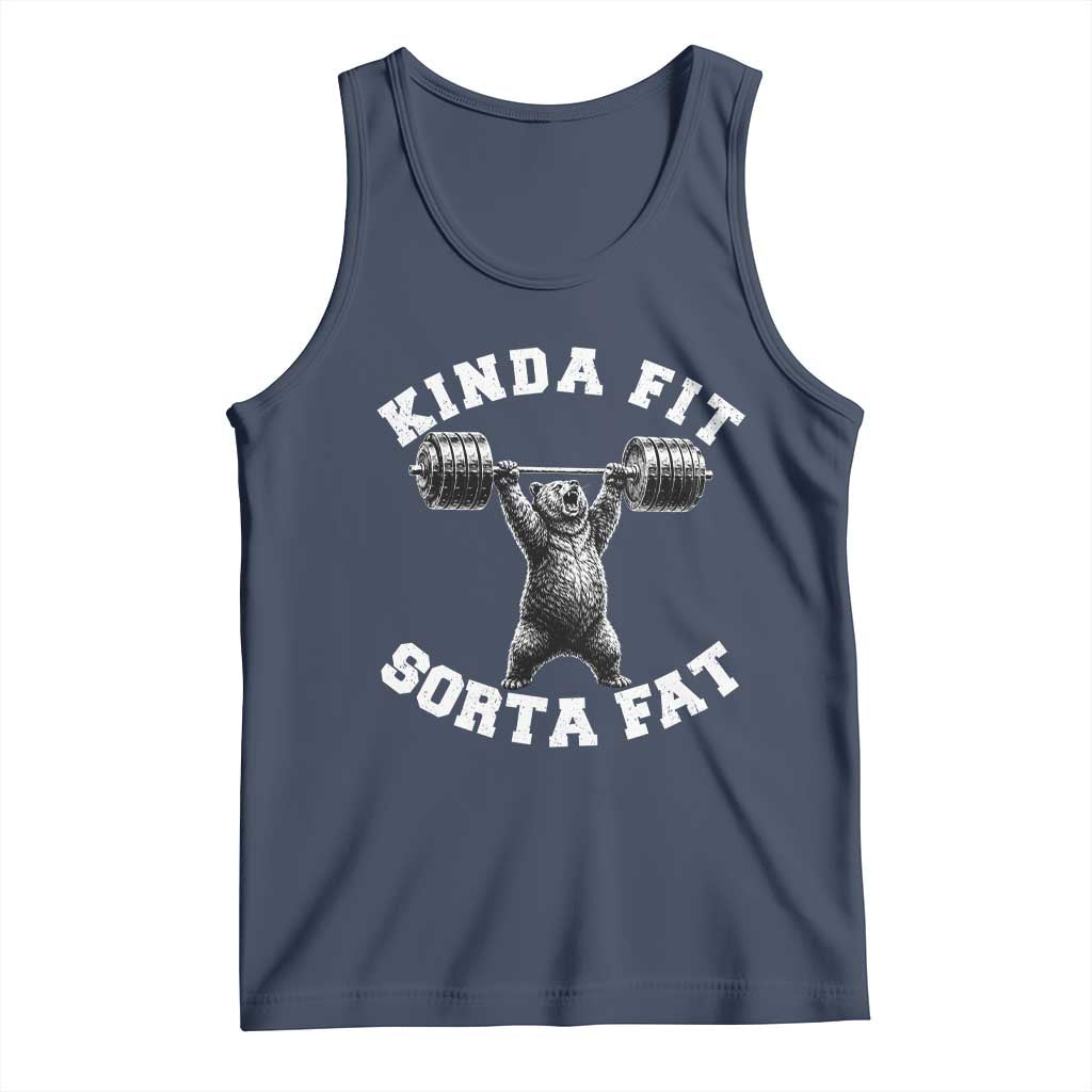Funny Gym Tank Top Kinda Fit Sorta Fat Bear Weightlifting Workout TS10 Navy Print Your Wear