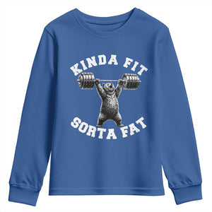 Funny Gym Youth Sweatshirt Kinda Fit Sorta Fat Bear Weightlifting Workout TS10 Royal Blue Print Your Wear