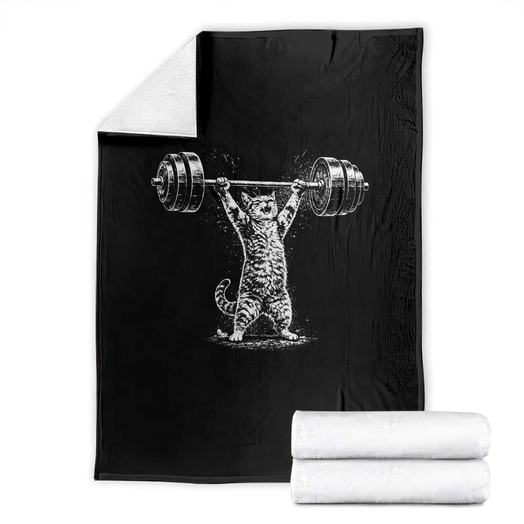 Funny Cat Gym Throw Blanket Weightlifting Workout TS10 Black Print Your Wear