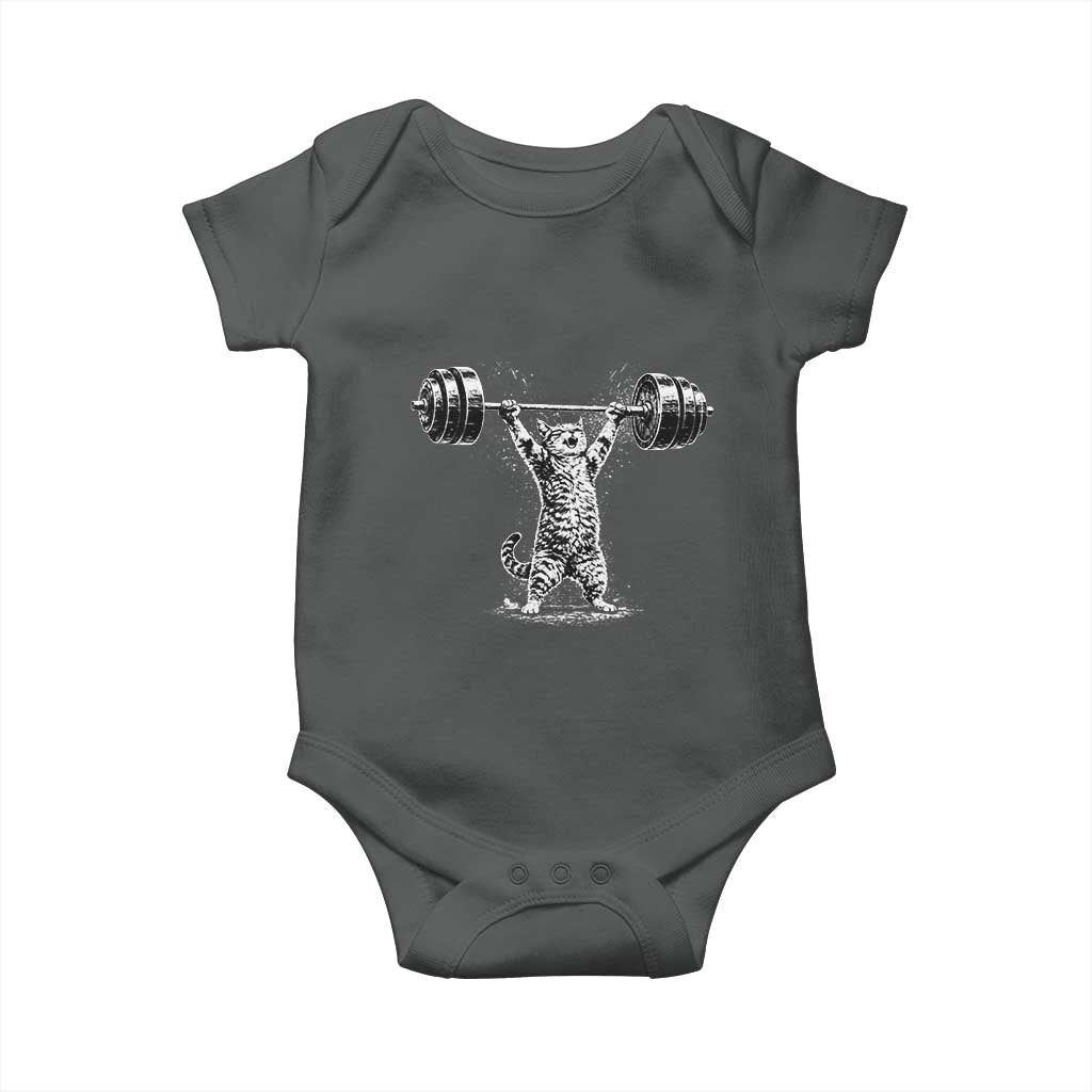 Funny Cat Gym Baby Onesie Weightlifting Workout TS10 Dark Heather Print Your Wear