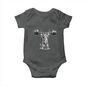 Funny Cat Gym Baby Onesie Weightlifting Workout TS10 Dark Heather Print Your Wear