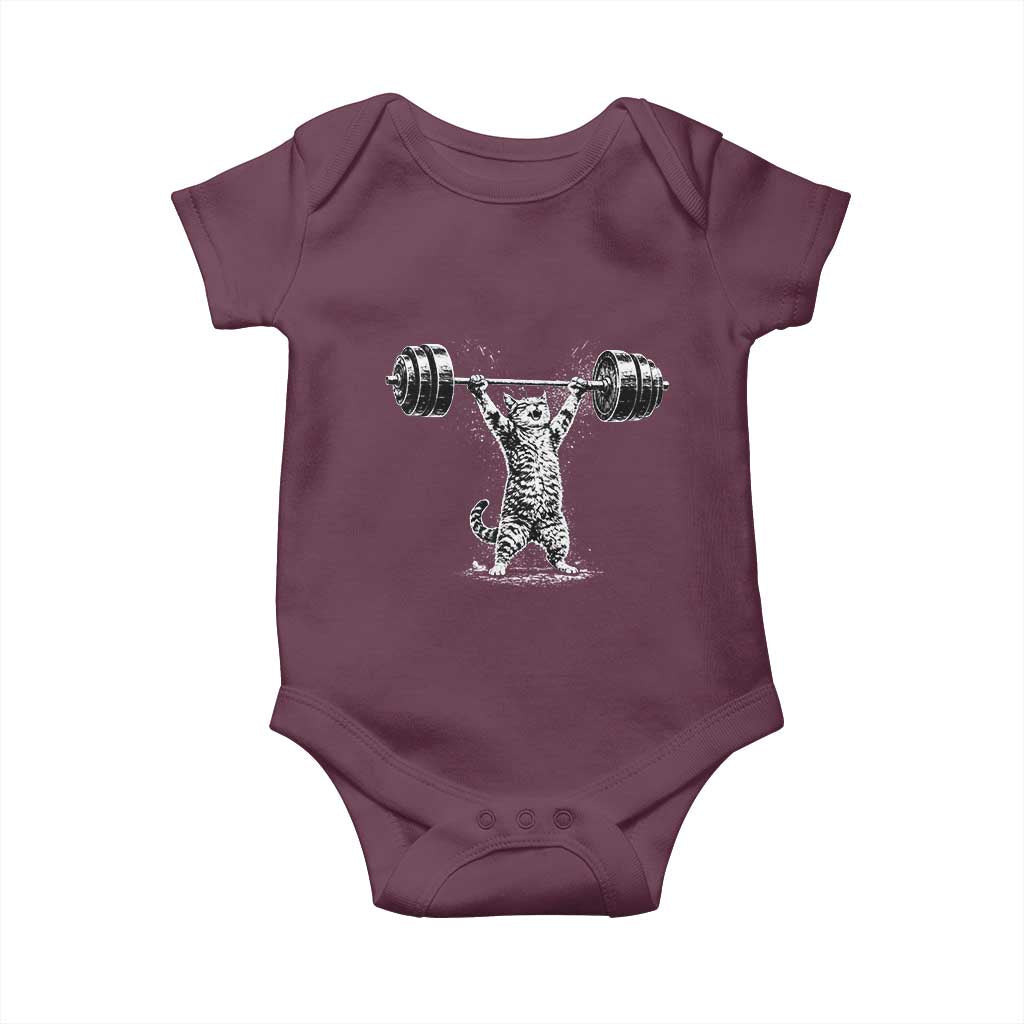 Funny Cat Gym Baby Onesie Weightlifting Workout TS10 Maroon Print Your Wear