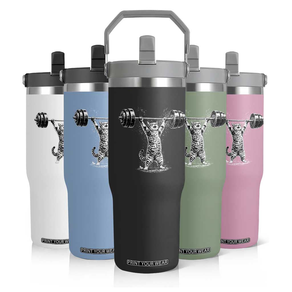 Funny Cat Gym Flip Straw Tumbler Weightlifting Workout TS10 Print Your Wear