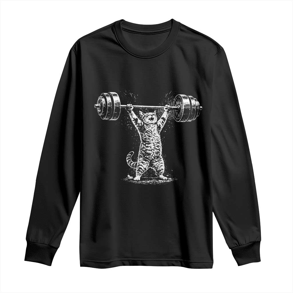 Funny Cat Gym Long Sleeve Shirt Weightlifting Workout TS10 Black Print Your Wear