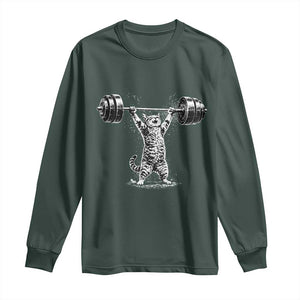 Funny Cat Gym Long Sleeve Shirt Weightlifting Workout TS10 Dark Forest Green Print Your Wear