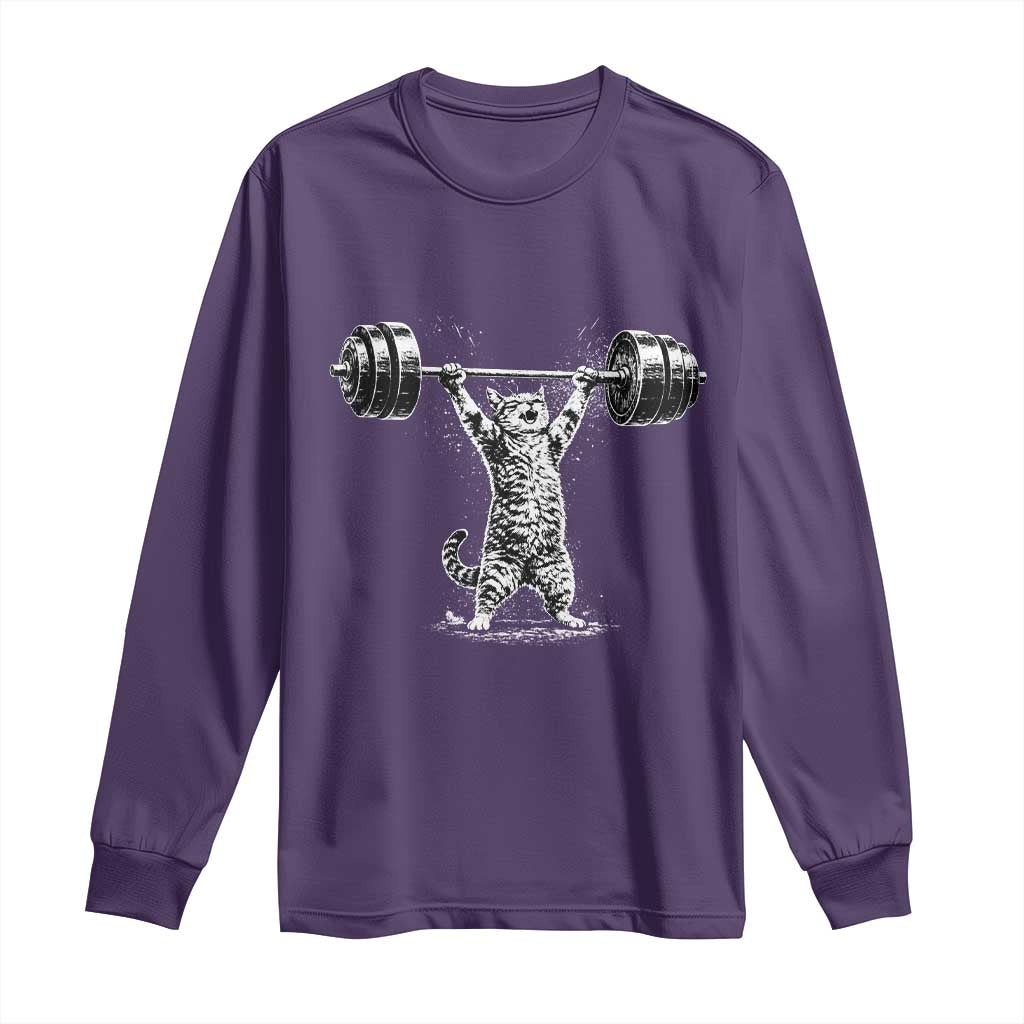Funny Cat Gym Long Sleeve Shirt Weightlifting Workout TS10 Purple Print Your Wear