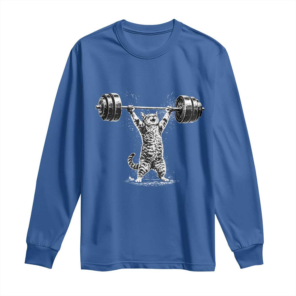Funny Cat Gym Long Sleeve Shirt Weightlifting Workout TS10 Royal Blue Print Your Wear