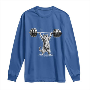 Funny Cat Gym Long Sleeve Shirt Weightlifting Workout TS10 Royal Blue Print Your Wear