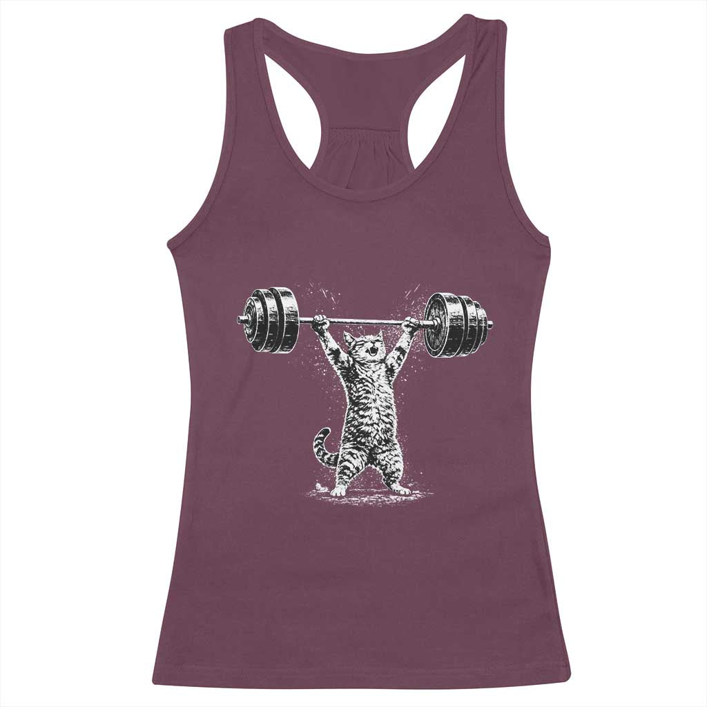 Funny Cat Gym Racerback Tank Top Weightlifting Workout TS10 Maroon Print Your Wear