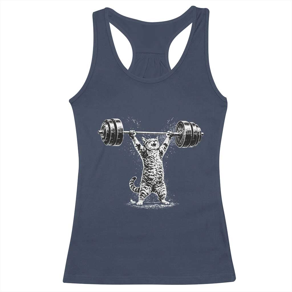 Funny Cat Gym Racerback Tank Top Weightlifting Workout TS10 Navy Print Your Wear