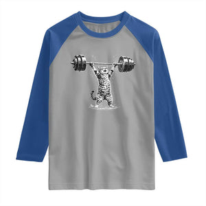 Funny Cat Gym Raglan Shirt Weightlifting Workout TS10 Sport Gray Royal Print Your Wear