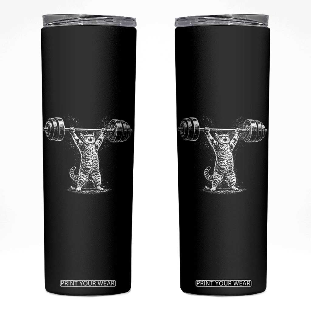 Funny Cat Gym Skinny Tumbler Weightlifting Workout TS10 Black Print Your Wear