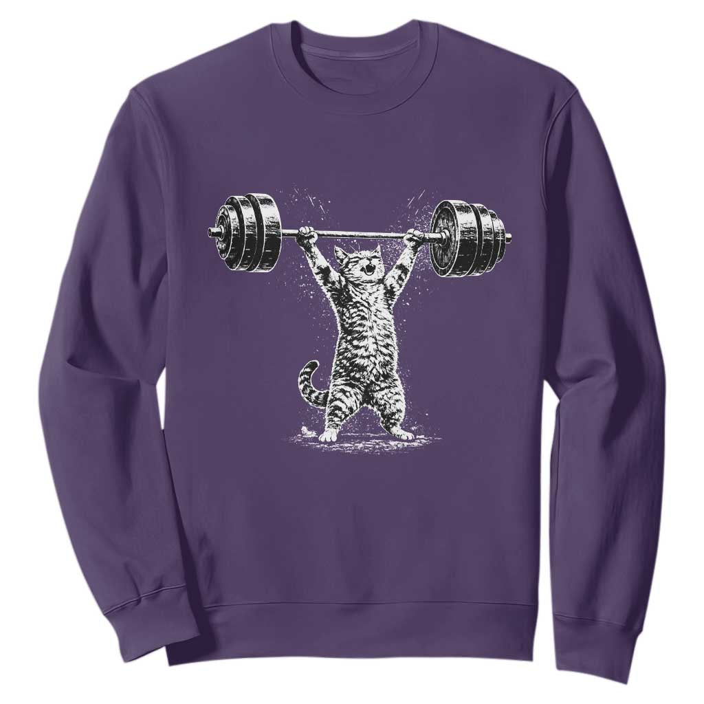 Funny Cat Gym Sweatshirt Weightlifting Workout TS10 Purple Print Your Wear