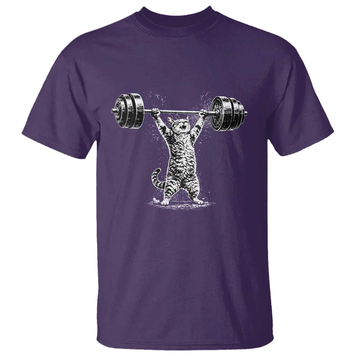 Funny Cat Gym T Shirt - Weightlifting Workout Cat Humor Fitness Tee TS10 Purple Print Your Wear