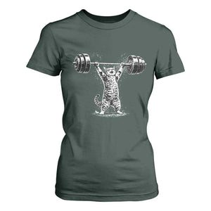 Funny Cat Gym T Shirt For Women Weightlifting Workout TS10 Dark Forest Green Print Your Wear