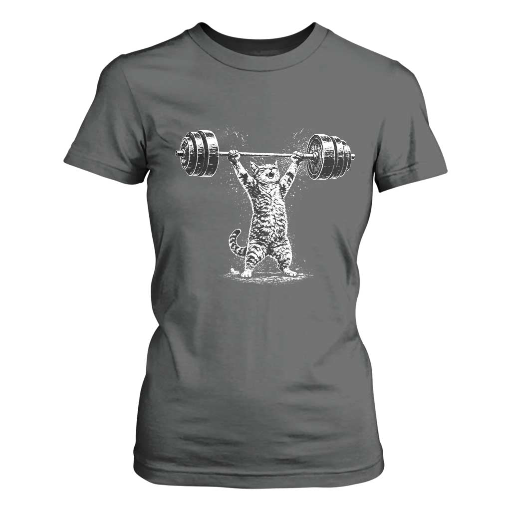 Funny Cat Gym T Shirt For Women Weightlifting Workout TS10 Dark Heather Print Your Wear