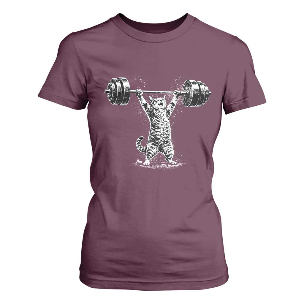 Funny Cat Gym T Shirt For Women Weightlifting Workout TS10 Maroon Print Your Wear