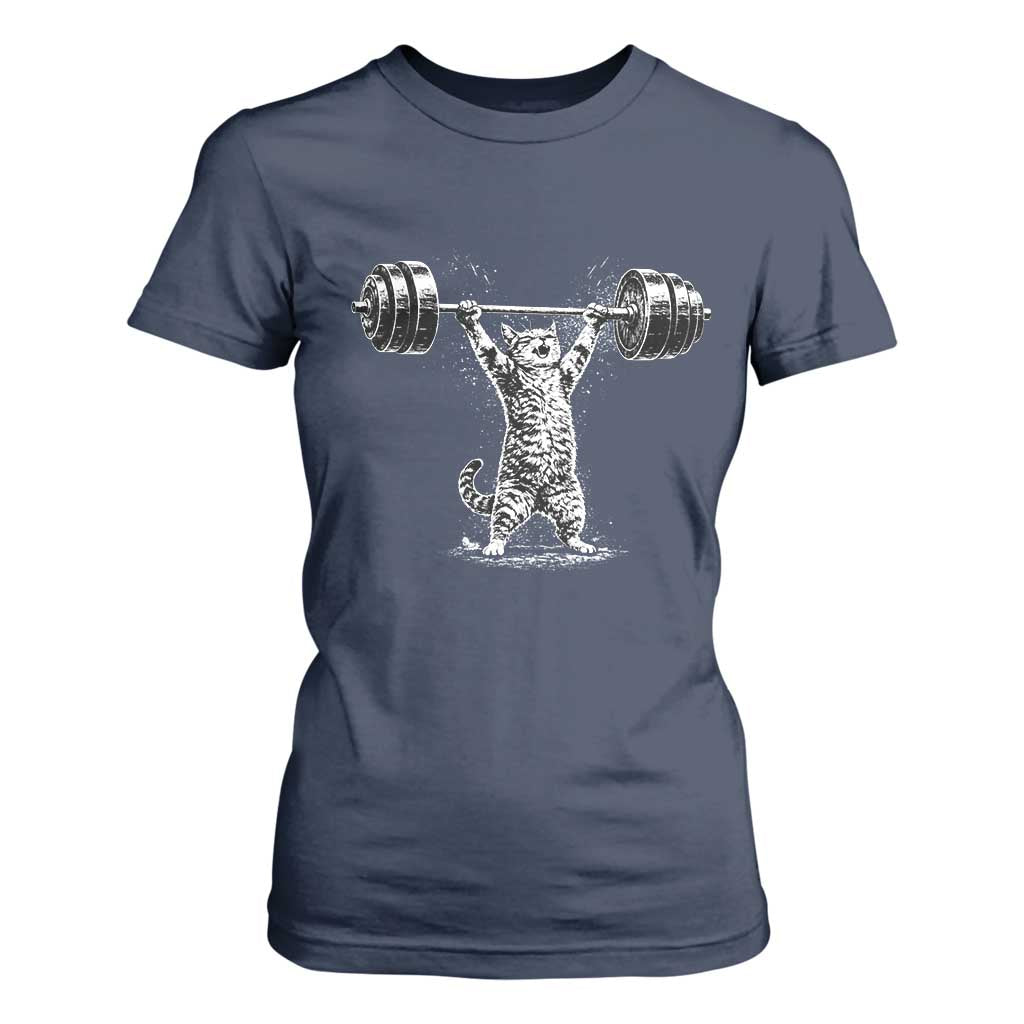 Funny Cat Gym T Shirt For Women Weightlifting Workout TS10 Navy Print Your Wear