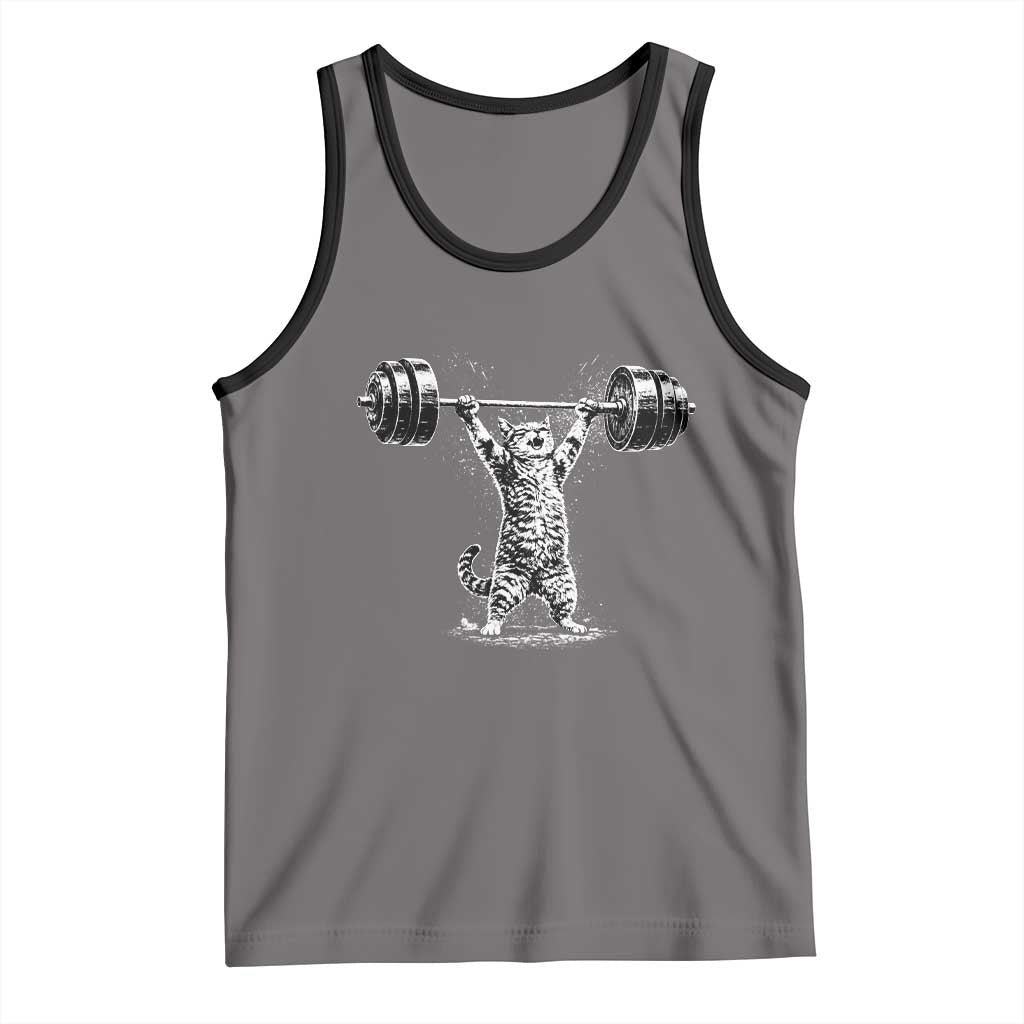 Funny Cat Gym Tank Top Weightlifting Workout TS10 Deep Heather Black Print Your Wear