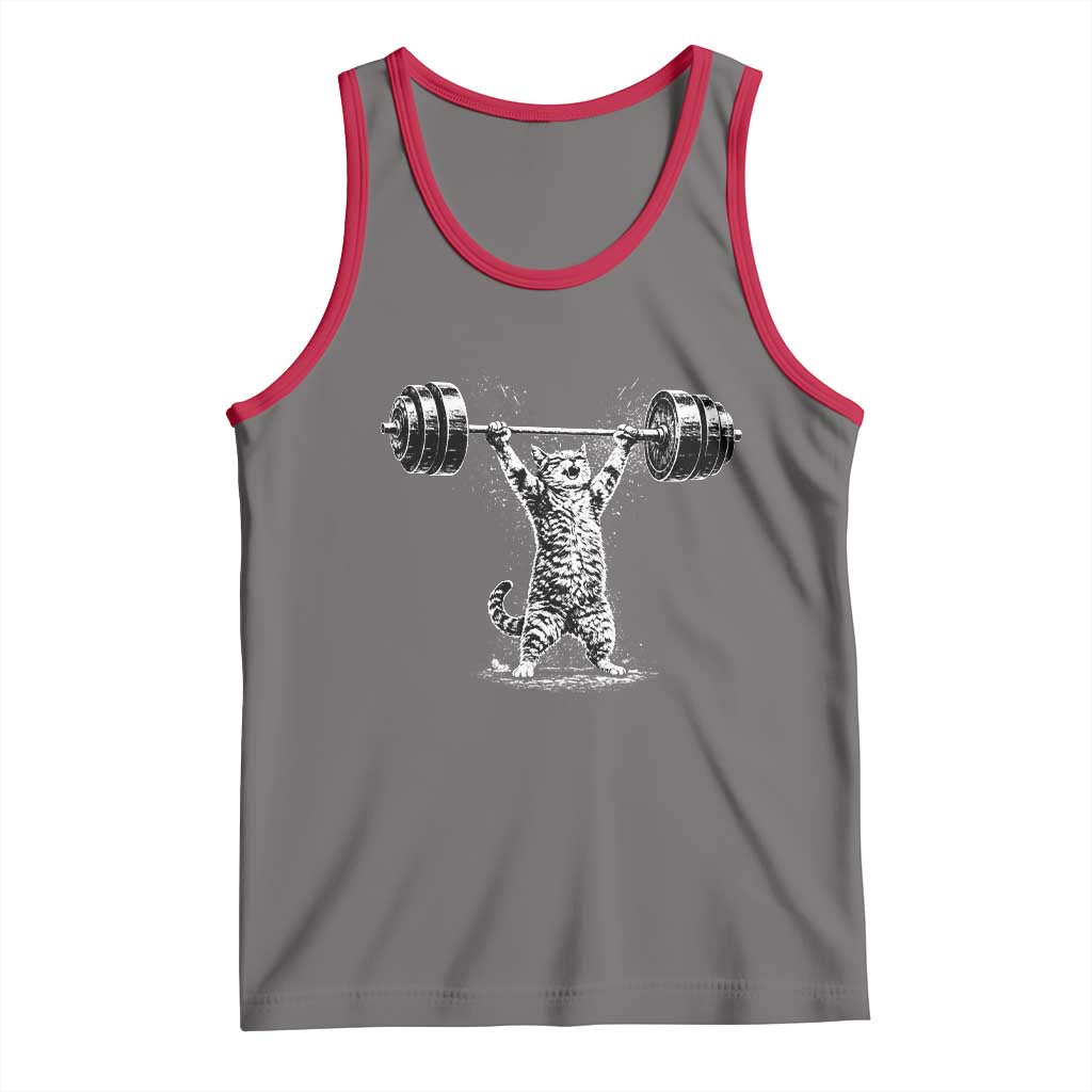 Funny Cat Gym Tank Top Weightlifting Workout TS10 Deep Heather Red Print Your Wear