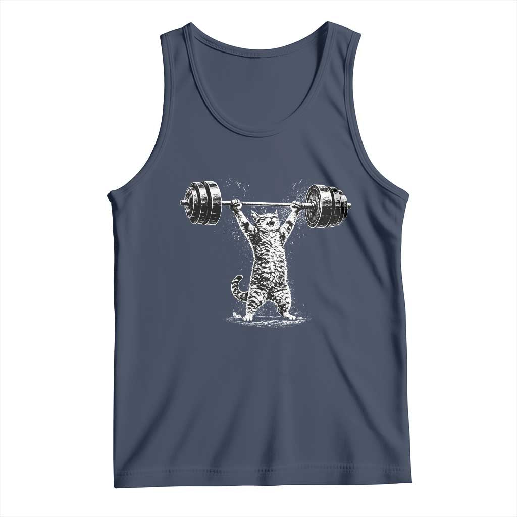 Funny Cat Gym Tank Top Weightlifting Workout TS10 Navy Print Your Wear
