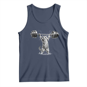 Funny Cat Gym Tank Top Weightlifting Workout TS10 Navy Print Your Wear