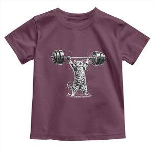 Funny Cat Gym Toddler T Shirt Weightlifting Workout TS10 Maroon Print Your Wear
