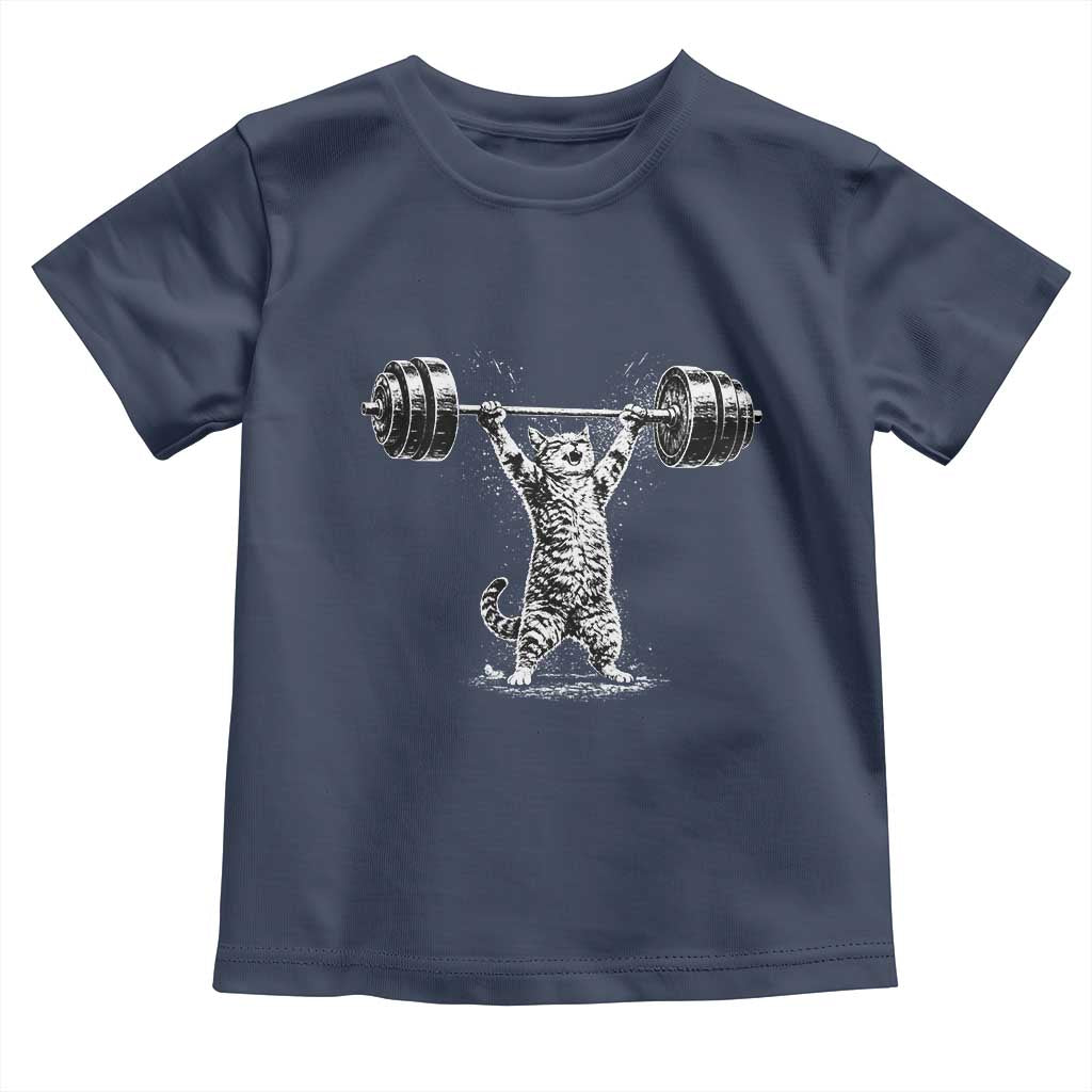 Funny Cat Gym Toddler T Shirt Weightlifting Workout TS10 Navy Print Your Wear