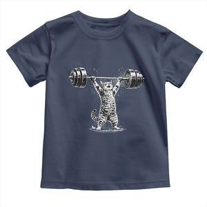 Funny Cat Gym Toddler T Shirt Weightlifting Workout TS10 Navy Print Your Wear