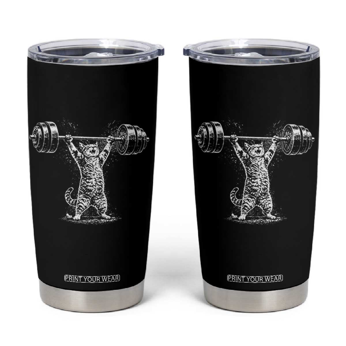 Funny Cat Gym Tumbler Cup Weightlifting Workout TS10 Black Print Your Wear