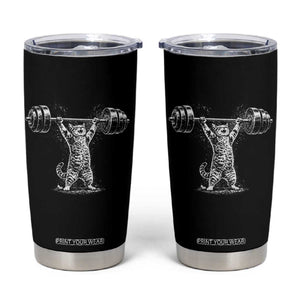 Funny Cat Gym Tumbler Cup Weightlifting Workout TS10 Black Print Your Wear