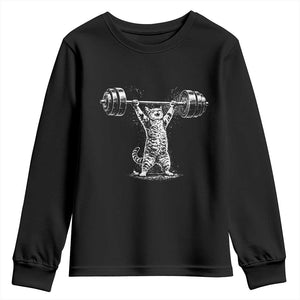 Funny Cat Gym Youth Sweatshirt Weightlifting Workout TS10 Black Print Your Wear