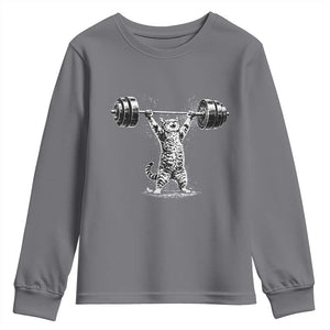 Funny Cat Gym Youth Sweatshirt Weightlifting Workout TS10 Charcoal Print Your Wear