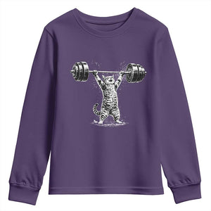 Funny Cat Gym Youth Sweatshirt Weightlifting Workout TS10 Purple Print Your Wear