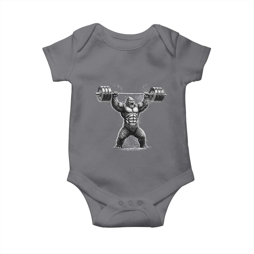 Funny Gym Bigfoot Baby Onesie Weightlifting Workout TS10 Charcoal Print Your Wear