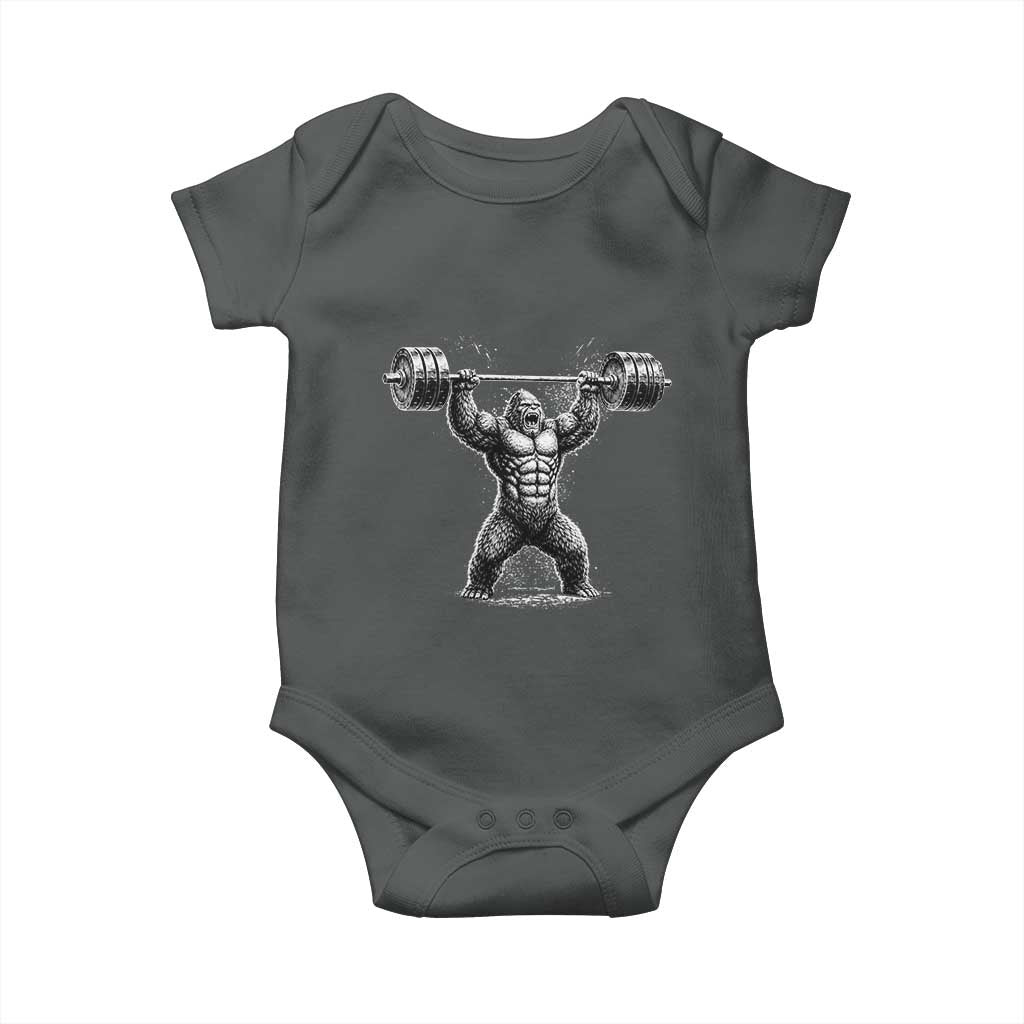 Funny Gym Bigfoot Baby Onesie Weightlifting Workout TS10 Dark Heather Print Your Wear