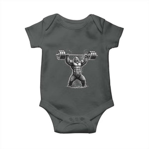 Funny Gym Bigfoot Baby Onesie Weightlifting Workout TS10 Dark Heather Print Your Wear