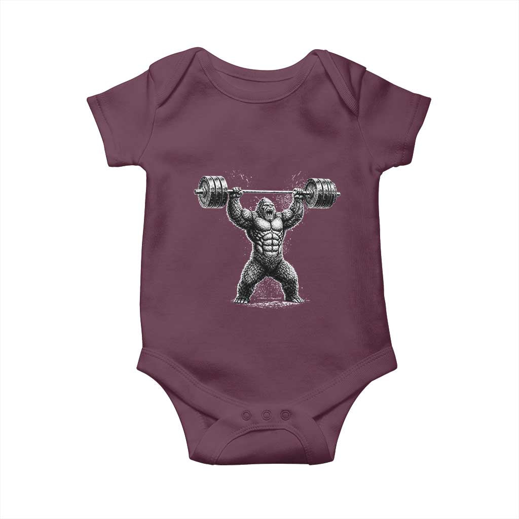 Funny Gym Bigfoot Baby Onesie Weightlifting Workout TS10 Maroon Print Your Wear