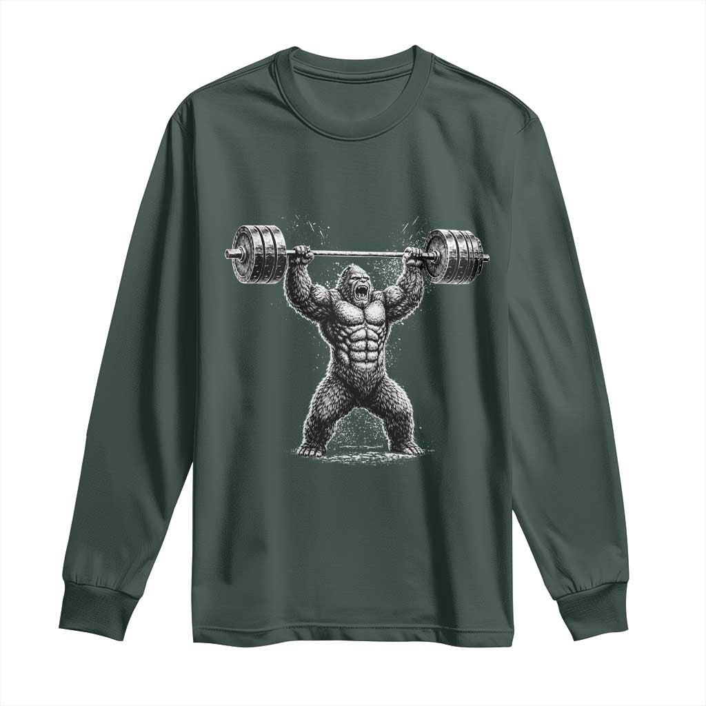 Funny Gym Bigfoot Long Sleeve Shirt Weightlifting Workout TS10 Dark Forest Green Print Your Wear