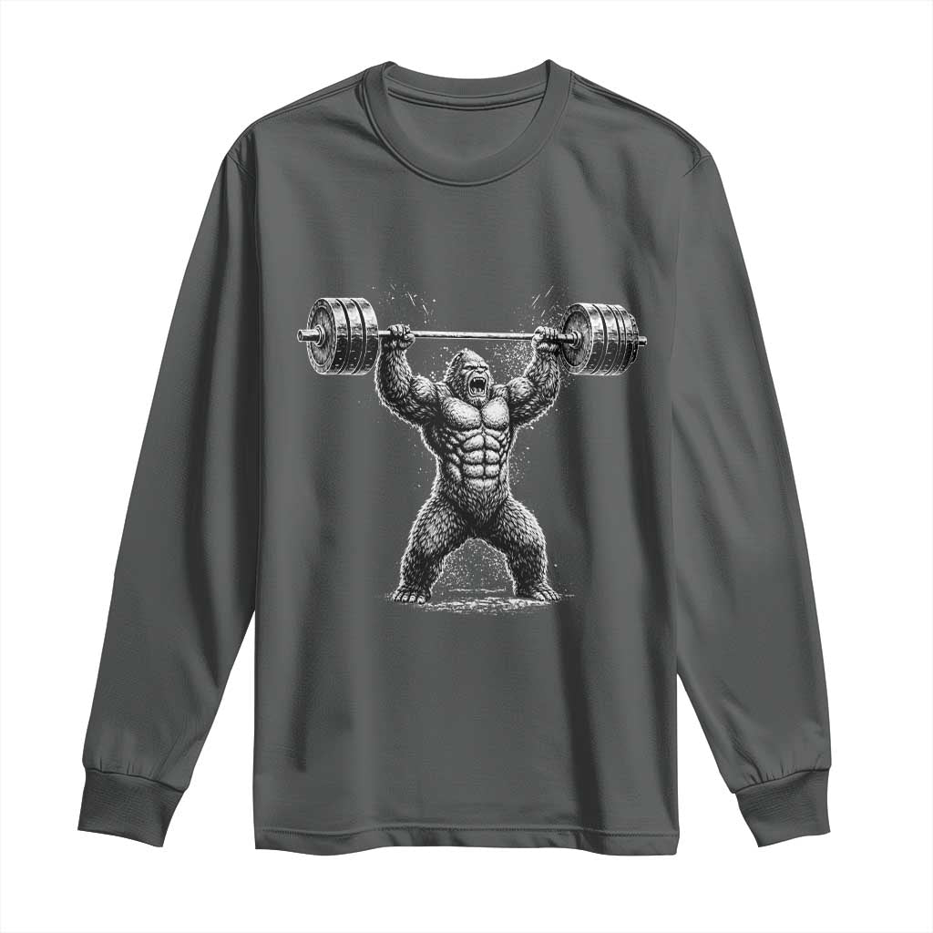 Funny Gym Bigfoot Long Sleeve Shirt Weightlifting Workout TS10 Dark Heather Print Your Wear
