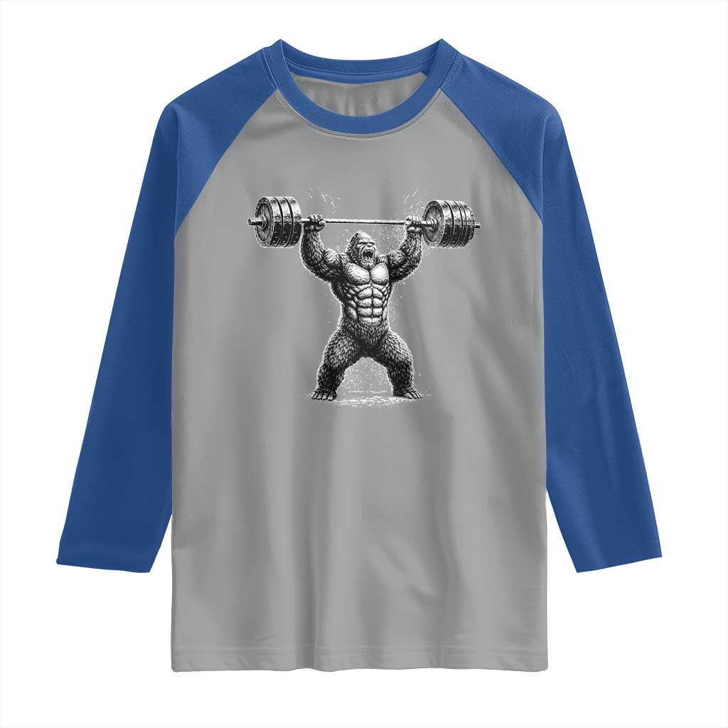 Funny Gym Bigfoot Raglan Shirt Weightlifting Workout TS10 Sport Gray Royal Print Your Wear