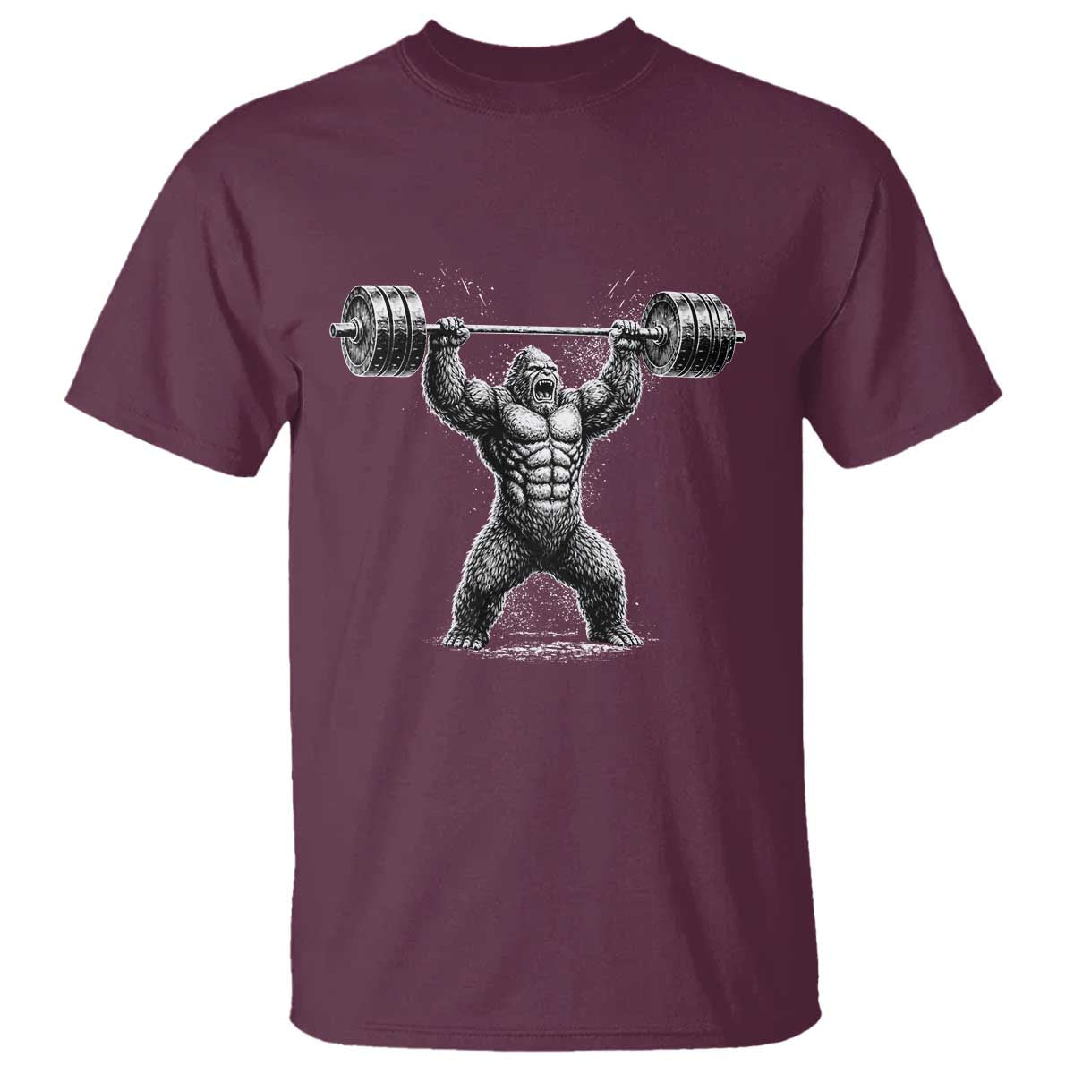 Funny Gym Bigfoot T Shirt Weightlifting Workout TS10 Maroon Print Your Wear