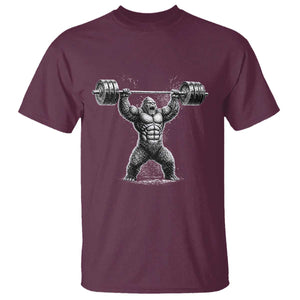 Funny Gym Bigfoot T Shirt Weightlifting Workout TS10 Maroon Print Your Wear