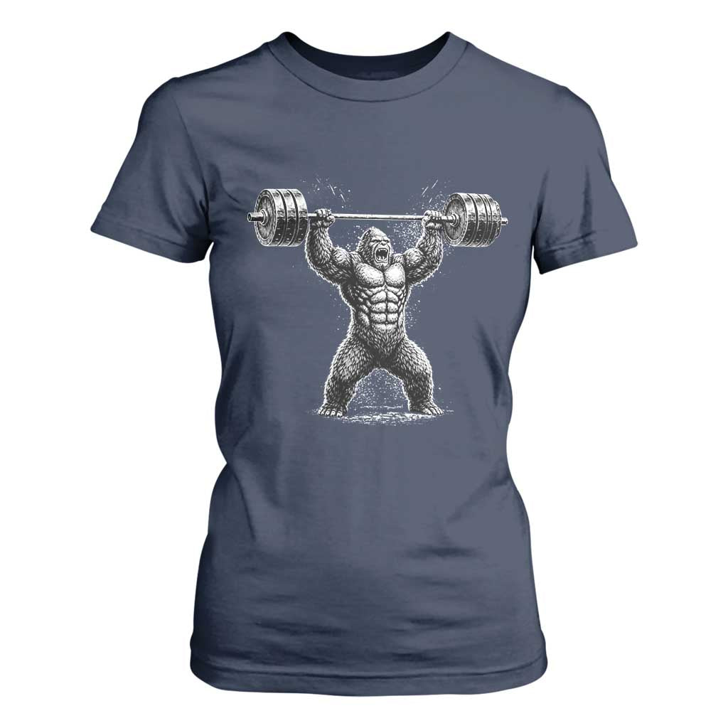 Funny Gym Bigfoot T Shirt For Women Weightlifting Workout TS10 Navy Print Your Wear