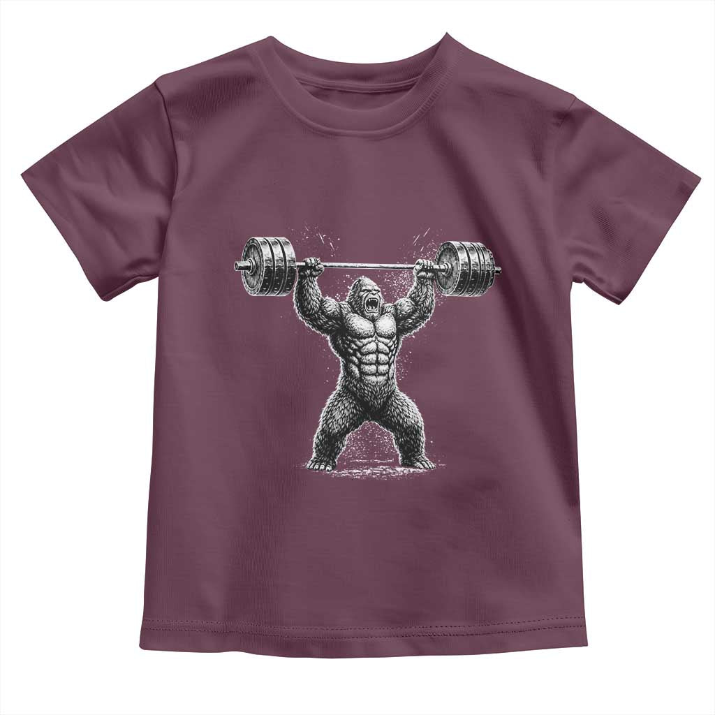 Funny Gym Bigfoot Toddler T Shirt Weightlifting Workout TS10 Maroon Print Your Wear