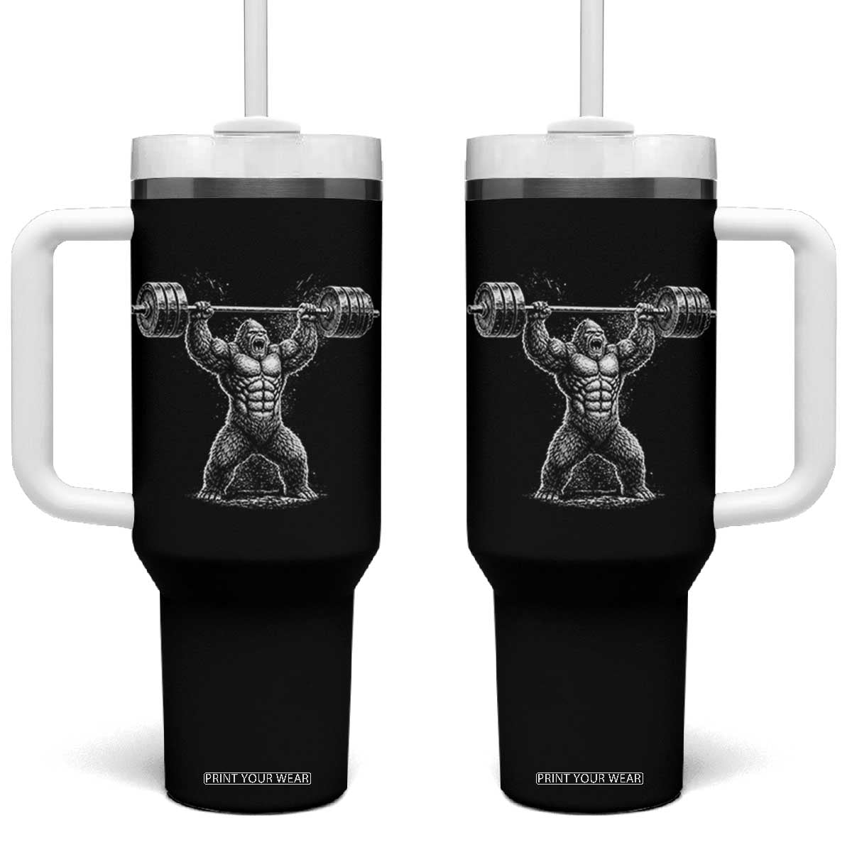 Funny Gym Bigfoot Tumbler With Handle Weightlifting Workout TS10 One Size: 40 oz Black Print Your Wear