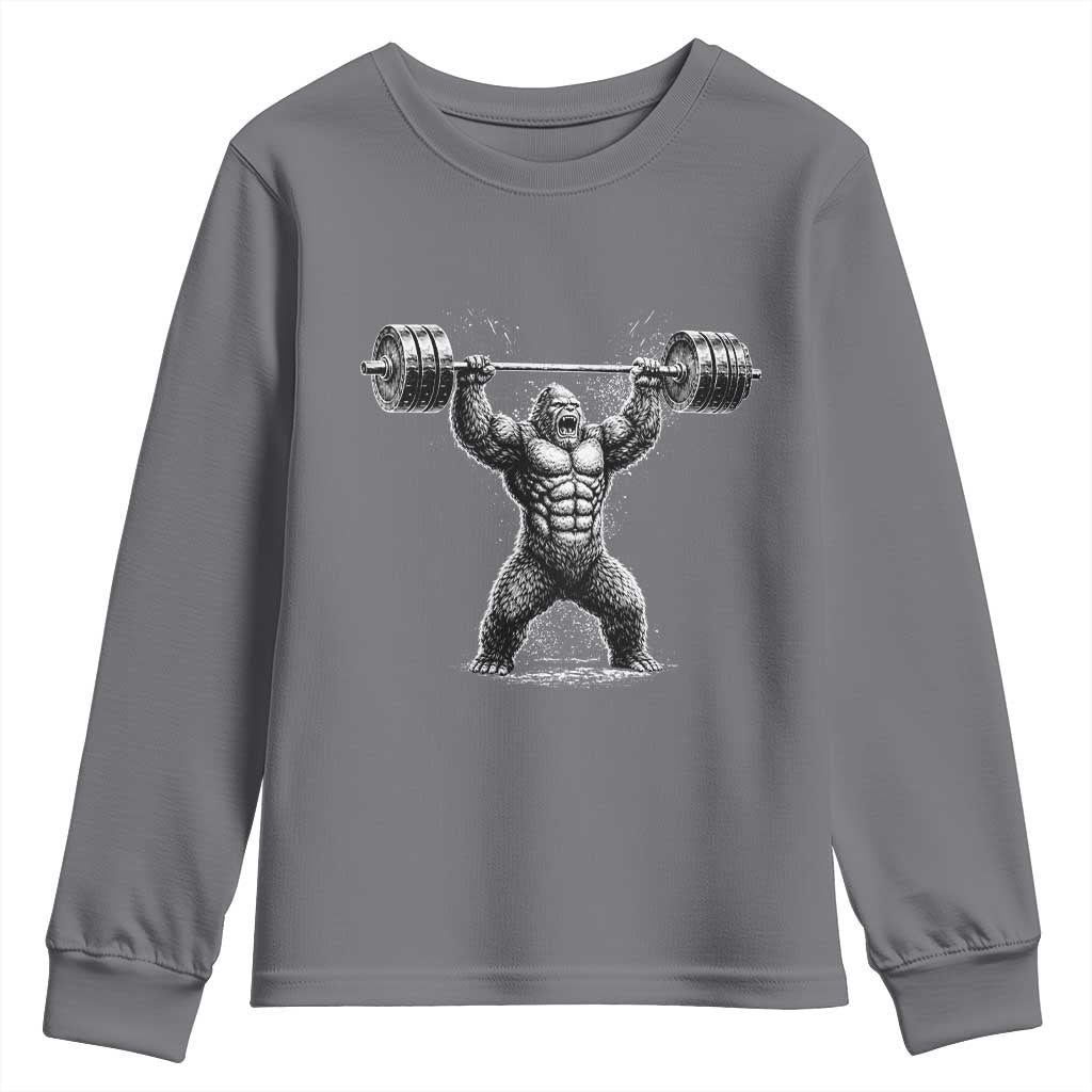 Funny Gym Bigfoot Youth Sweatshirt Weightlifting Workout TS10 Charcoal Print Your Wear